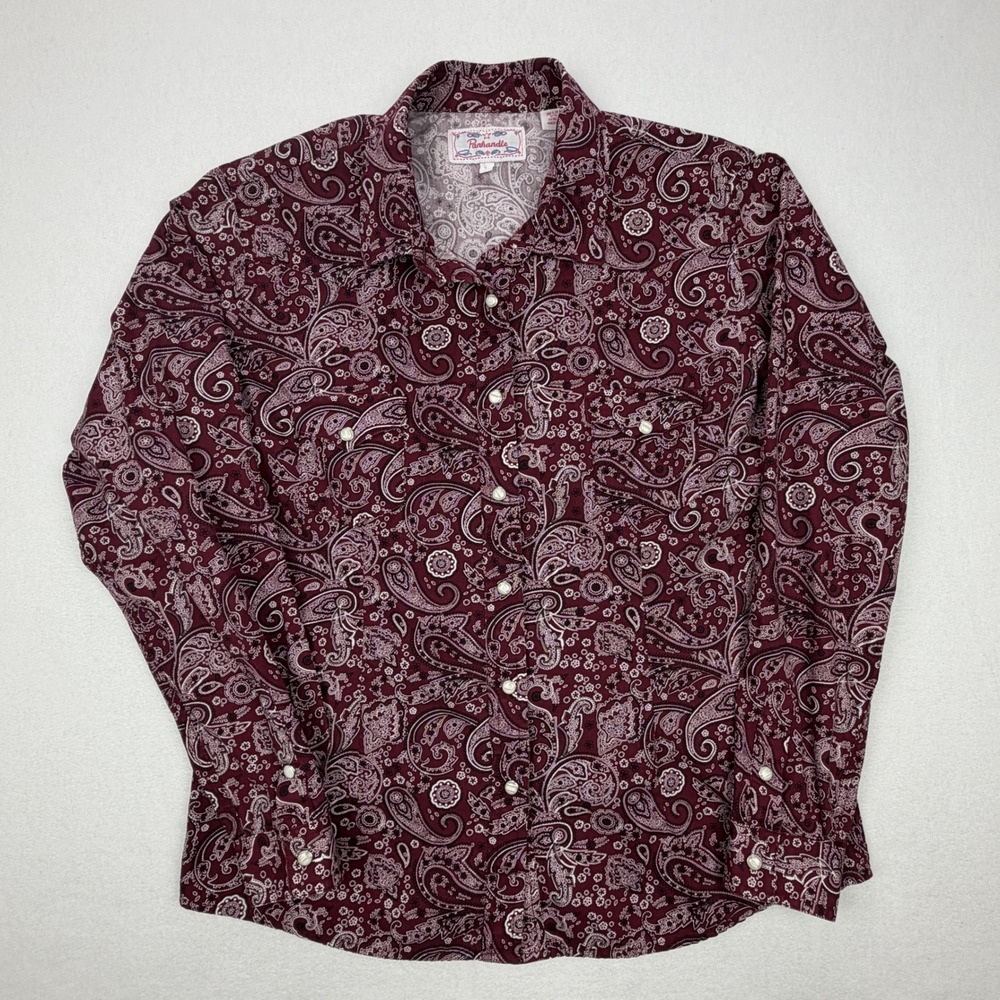 Panhandle Womens Burgundy Paisley Western Snap Button Shirt Large